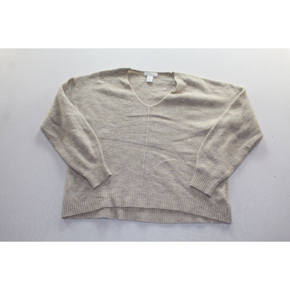 Sweaters - Beige Heathered V Neck Knit Pullover Sweater Womens Size Medium Ribbed